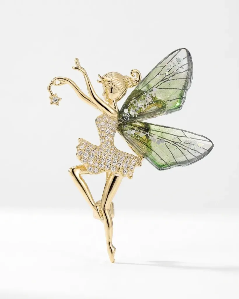 Gold Plated Angel Brooch (GREEN)