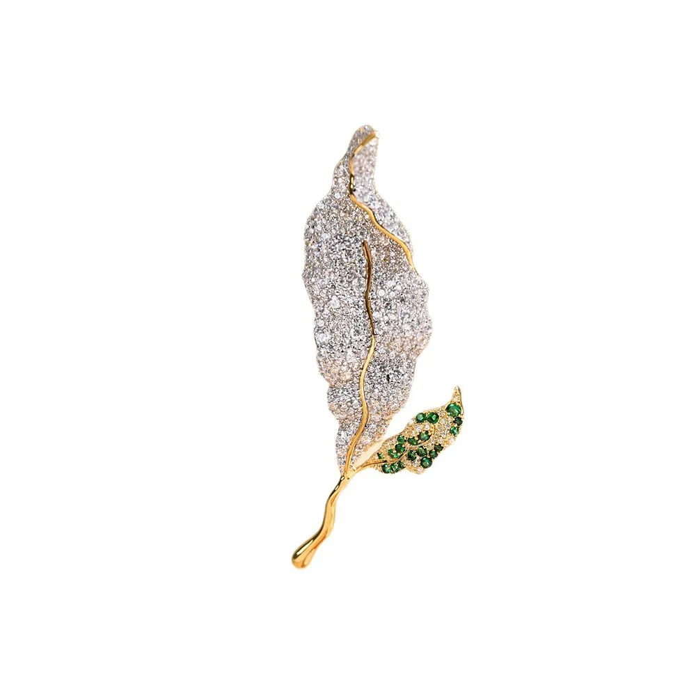 Zircon Leaf 925 Sterling Silver Leaf Brooch