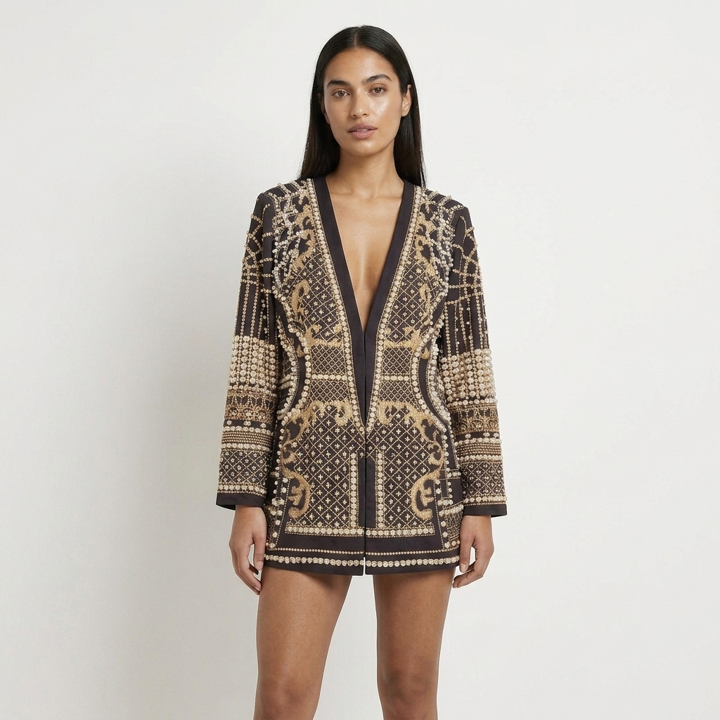 V-Neck Beaded Blazer (S)