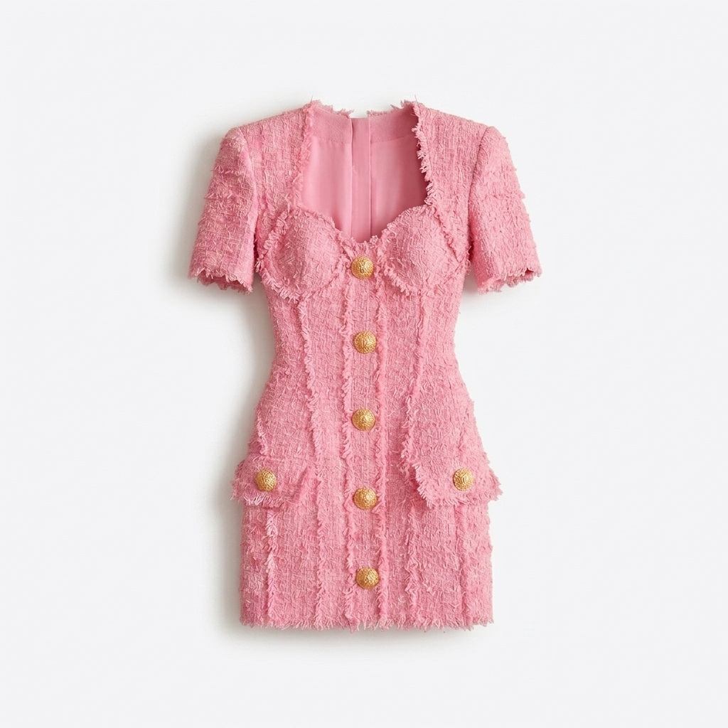 Square Collar Tweed Dress (S)
