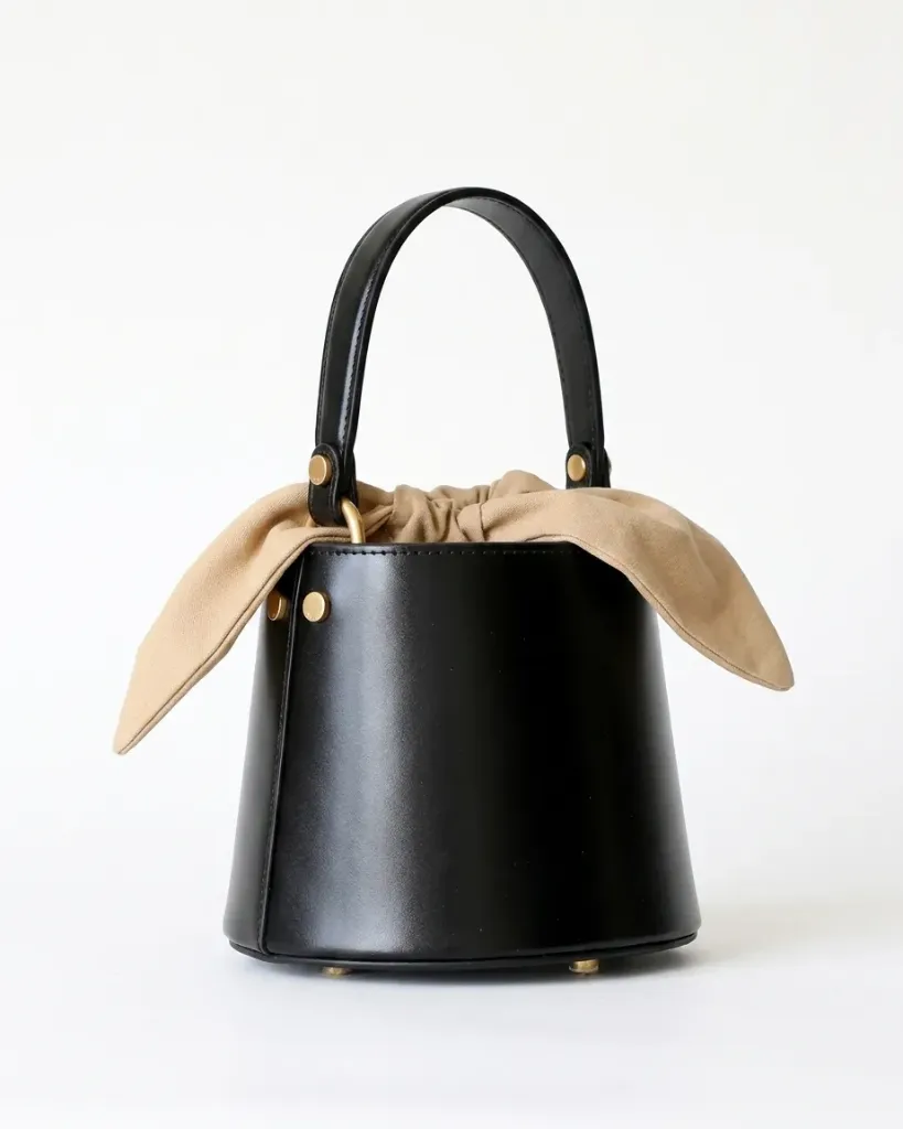 Leather Mini Bucket Handbag (BLACK)