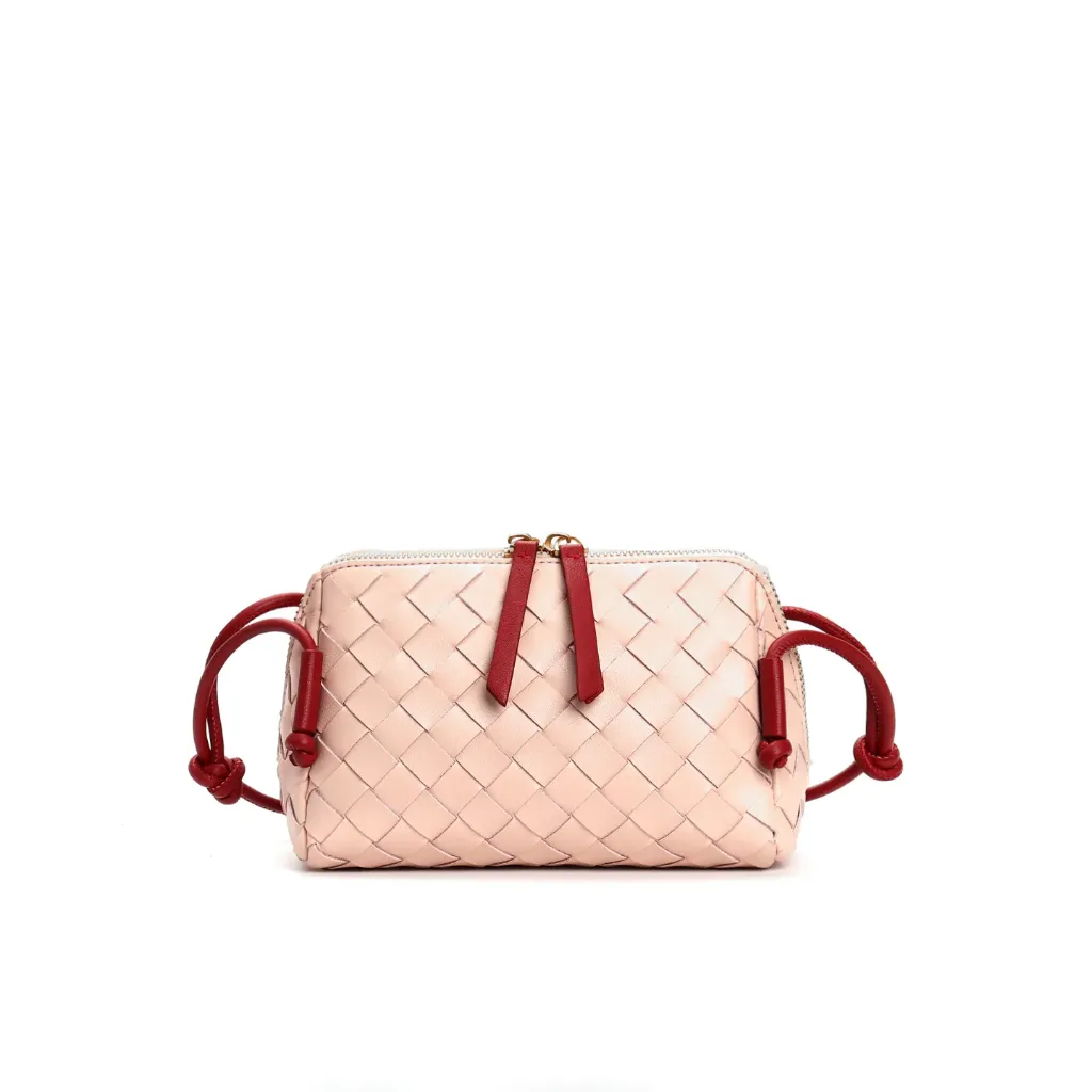 French Cowhide Shoulder Crossbody Genuine Leather Woven Bag (LAVENDER PINK)
